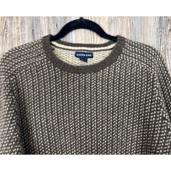 Lands End Sweater Men XL Crewneck Merino Wool Blend Elbow Patches Preppy Classic - Picture 2 of 13